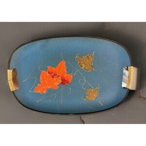 Japanese Norleans Blue Serving Tray With Fall Design Vintage Mid-Century Modern